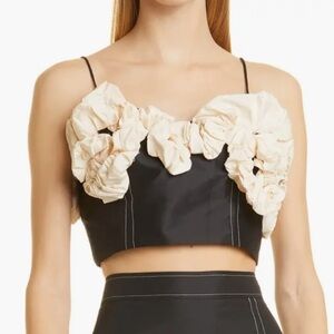 GANNI Taffeta Rose-embellished Crop Top